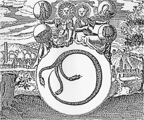 Philosopher's stone and the serpent of alchemy from the 1622 edition of Philosophia Reformata by J. D. Mylius. (FORTEAN PICTURE LIBRARY)