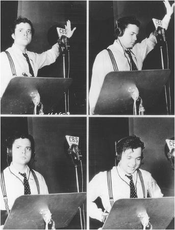 Orson Wells acting out his famous "War of the Worlds" radio broadcast. (ARCHIVE PHOTOS, INC.)